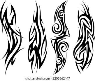 Vector tribal tattoo. Silhouette illustration. Isolated abstract element set.