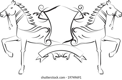 Vector Tribal tattoo, T-shirt design Horse, Shield with space for text