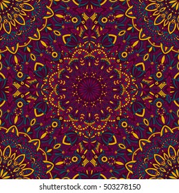 Vector tribal vintage ethnic seamless pattern for print. Mandala background. Handmade oriental ornament.