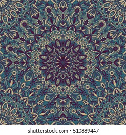 Vector tribal vintage ethnic seamless pattern for print. Mandala background. Handmade oriental ornament.