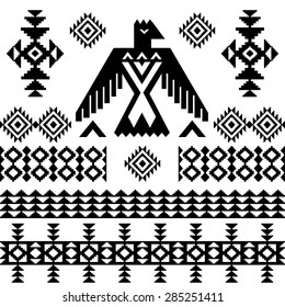 Vector tribal vintage native ethnic background eagle totem blacj and white