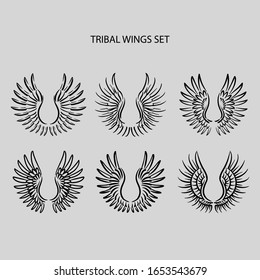 Vector tribal wings ornamental set