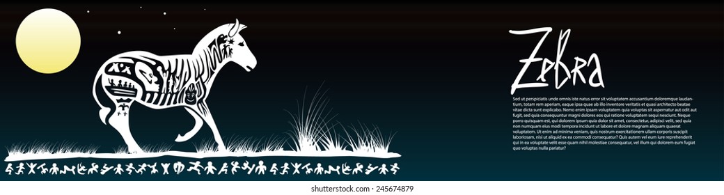 Vector tribal zebra, illustration, background Africa