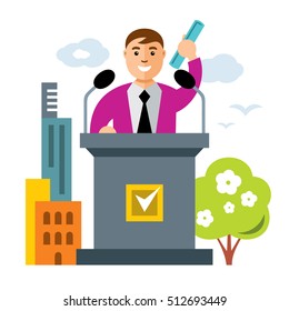 Vector Tribune speaker. Flat style colorful Cartoon illustration