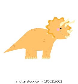 Vector triceratops dinosaur isolated on white background. Cute baby dino print.