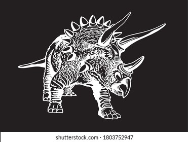 Vektorgrafik-Triceratops einzeln auf schwarzem Hintergrund, grafische Abbildung