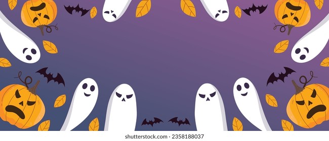Vector trick or treat halloween party vector design happy halloween greeting text with ghost skull and pumpkin elements 