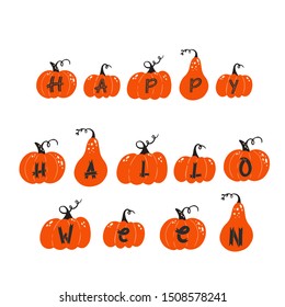 Vector Trick or Treat sign with pumpkins and letters isolated on white background