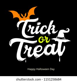 Vector Trick or treat white message design, Happy Halloween day on black background, illustration