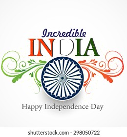 Vector tricolor floral background with Asoka wheel for independence day India.