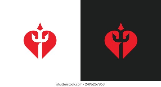 Vector Trident Heart Diseño de Logo