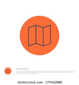 vector Tri-fold brochure flyer icon thin line for web and mobile, modern minimalistic flat design. Vector outline icon and offset colour on light white background