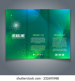 Vector tri-fold flyer or brochure template with colorful geometric triangle background. Abstract modern trendy design.