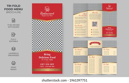 Vector Tri-fold Food Menu Brochure Template, simple style and modern layout