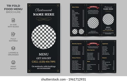 Vector Tri fold Food Menu Broschüre Vorlage, einfacher Stil und modernes Layout