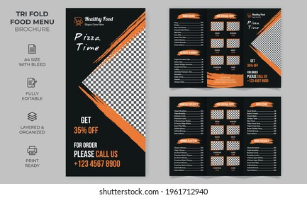 Vector Tri fold Food Menu Broschüre Vorlage, einfacher Stil und modernes Layout