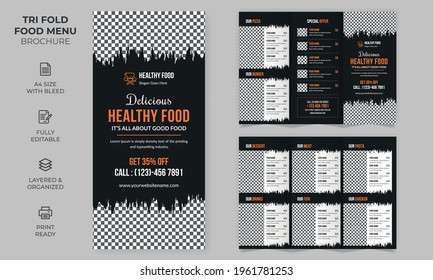 Vector Tri-fold Food Menu Brochure Template, simple style and modern layout