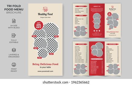 Vector Tri-fold Food Menu Brochure Template, simple style and modern layout