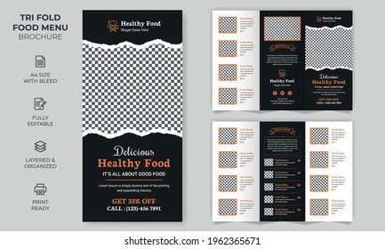 Vector Tri-fold Food Menu Brochure Template, simple style and modern layout