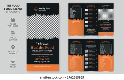 Vector Tri-fold Food Menu Brochure Template, simple style and modern layout