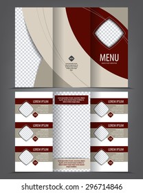 Vector tri-fold menu print template design, empty layout restaurant carte, bistro bill of fare