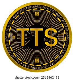 Vector of Trinidad and Tobago Dollar Digital Currency in gold and black colors on a white background.