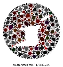 Vector Trinidad and Tobago map collage of flu virus. Infection attacks the lockdown territory from external zone. Stencils circle Trinidad and Tobago map collage designed with infection items.