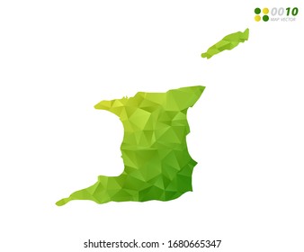 Vector Trinidad and Tobago map green and yellow polygon triangle mosaic with white background. style gradient.