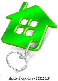 Vector trinket with green house silhouette isolated on white background