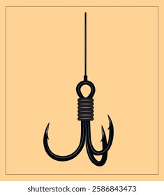 Vector triple fishing hook, angler icon silhouette illustrations
