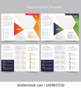 Vector triple folding brochure for business and advertising. The template is white with a red hexagon and a place for photos. Design for printing and advertising. - Vector