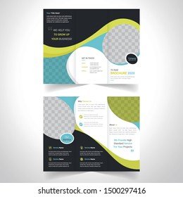 Vector triple folding brochure for business and advertising. The template is white with a red hexagon and a place for photos. Design for printing and advertising.