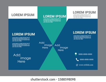 Vector triple folding brochure for business and advertising. The template is white with a rd hexagon and a place for photos. Design for printing and advertising.