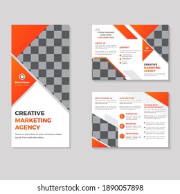 Vector triple folding brochure for business and advertising. The template is white with a hexagon and a place for photos. Design for printing and advertising.