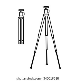 vector tripod linear icon for photography and camera and infographic | illustrations of gear and equipment for professional photographers and amateurs black isolated on white background