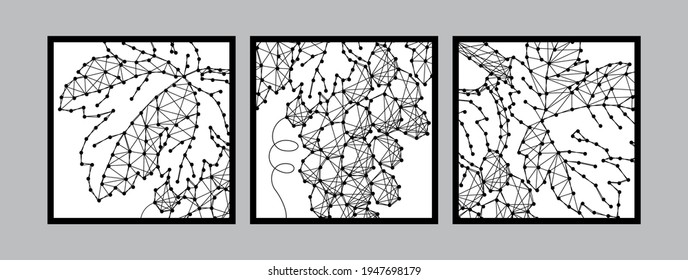 Vector triptych contemporary art, arthouse. Abstract illustration of grapevine. Isolated objects. Pictures for a room, a restaurant, office, shop, apartment, house, booklets, covers, business.