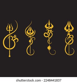 Diseño gráfico de caligrafía vectorial Trishul y Om