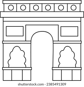 Vector triumph arc line icon. Paris sight illustration or coloring page. Traditional black and white France landmark. Historical French flat style place of interest 
