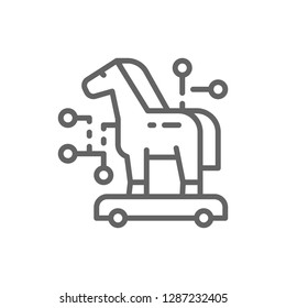 Vector Trojan Horse, Cyber Crime, Virus Line Icon. Symbol And Sign Illustration Design. Isolated On White Background