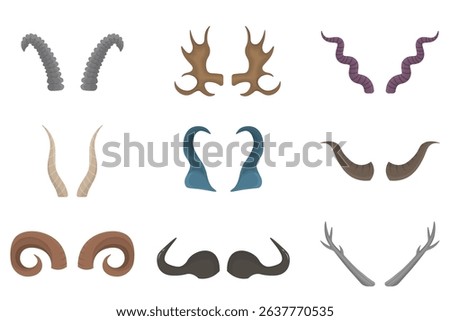Vector trophy with antler skull wildlife beast devil buck gazelle elk mammal natural shape cow horn game africa death set sharp decor forest head
