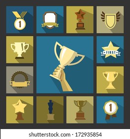 vector trophy and awards icons set