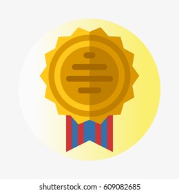 Vector trophy champion medal flat icon winner gold award and victory prize sport success best win golden leadership competition illustration.