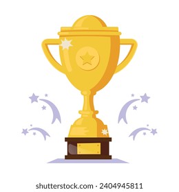 Vector trophy, cup. Best Performance. Awards at competitions. Gold prize in flat style, brilliant, sparkles. Concept of awarding prizes, awards in place. Large-scale event. Illustration. EPS10
