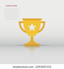 Vector trophy cup icon in flat style. Winner sign illustration pictogram. Award prize business concept.