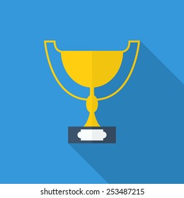 Vector trophy cup icon with long shadow