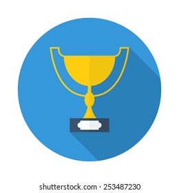 Vector trophy cup icon with long shadow