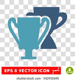 Vector Trophy Cups EPS vector pictograph. Illustration style is flat iconic bicolor cyan and blue symbol on a transparent background.