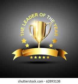 vector trophy in golden color in business leading theme