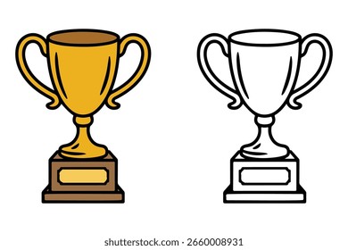 Ícones de troféus vetoriais em ouro e estilos de contorno para prêmios e competições.