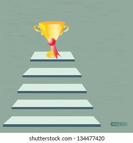 Vector trophy on stair,successful concept